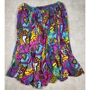 Vintage Skirt BOHO Colorful Floral Drawstring Waist Festival 100% Cotton 2XL XL